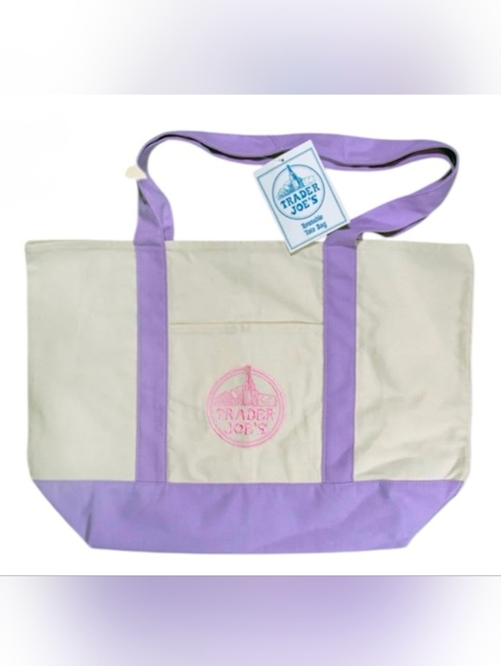 NWT- Large Lavender-Trim Canvas Tote Bag - Picture 2 of 4